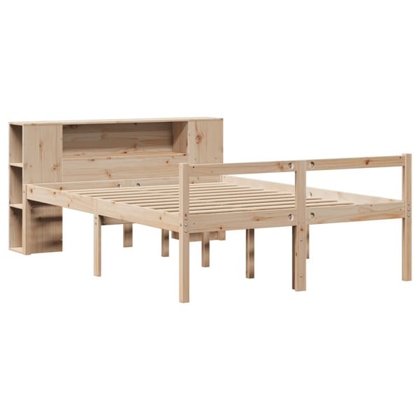 vidaXL Seng med bokhylle uten madrass 135x190 cm heltre furu