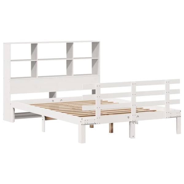 vidaXL Seng med bokhylle uten madrass hvit 160x200 cm heltre furu