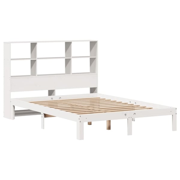 vidaXL Seng med bokhylle uten madrass hvit 160x200 cm heltre furu