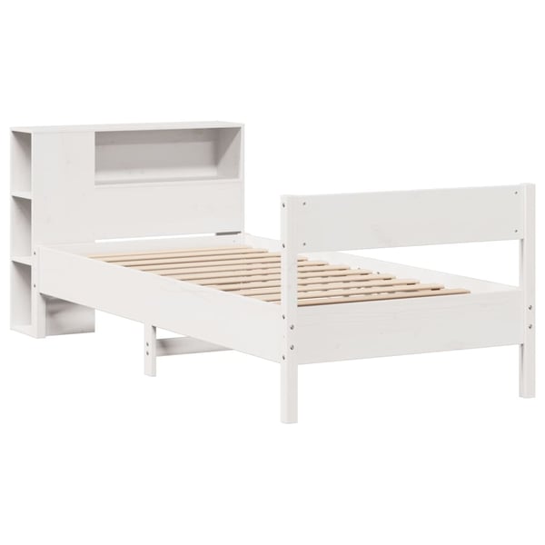 vidaXL Seng med bokhylle uten madrass hvit 75x190 cm heltre furu