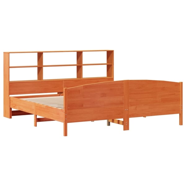 vidaXL Seng med bokhylle uten madrass voksbrun 200x200 cm heltre furu