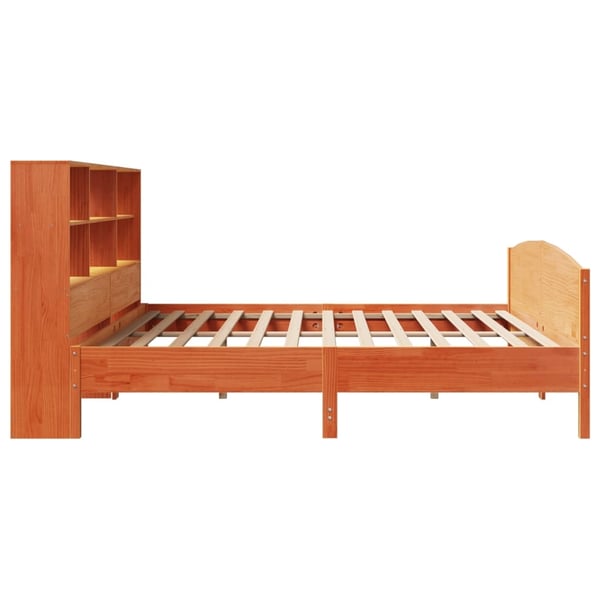 vidaXL Seng med bokhylle uten madrass voksbrun 200x200 cm heltre furu