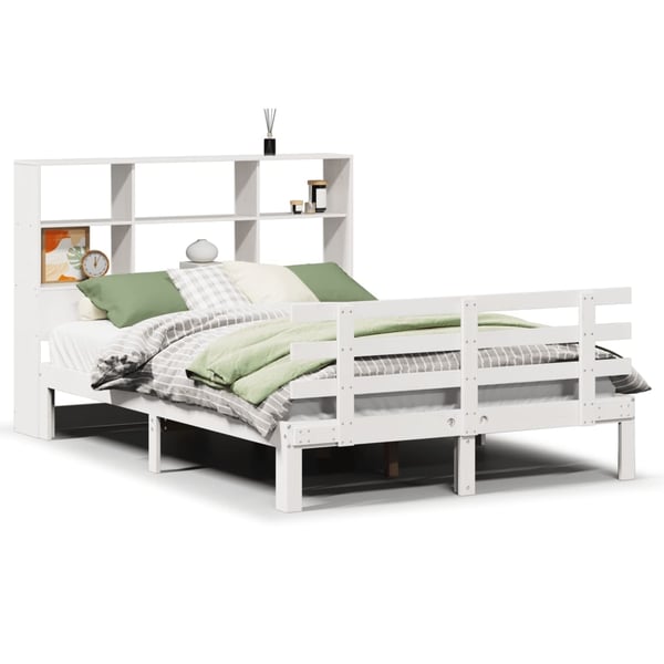 vidaXL Seng med bokhylle uten madrass hvit 140x200 cm heltre furu
