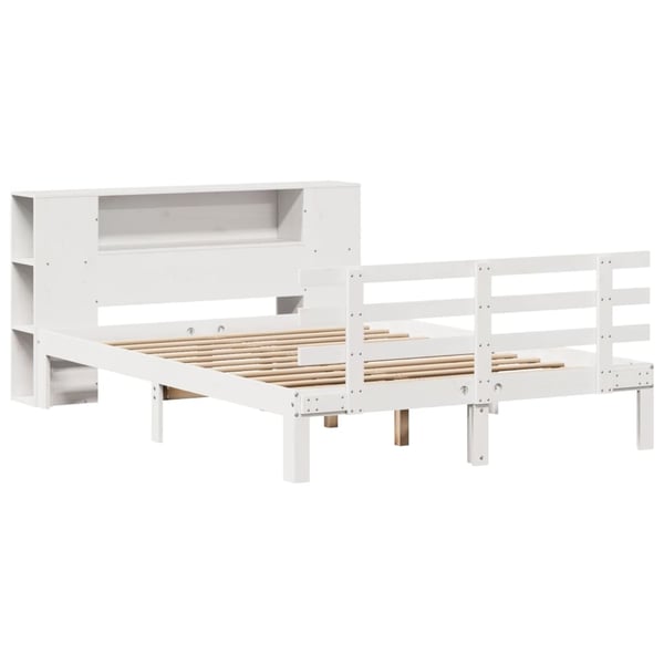 vidaXL Seng med bokhylle uten madrass hvit 150x200 cm heltre furu