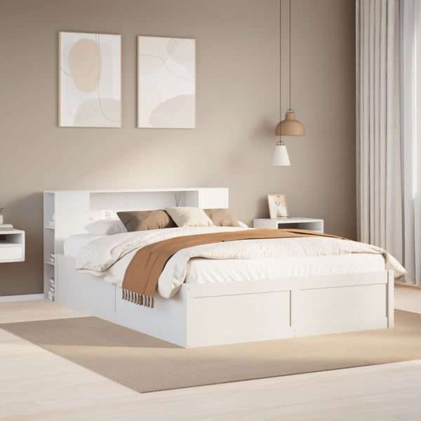 vidaXL sengeramme uden madras 135x190 cm massivt fyrretræ hvid