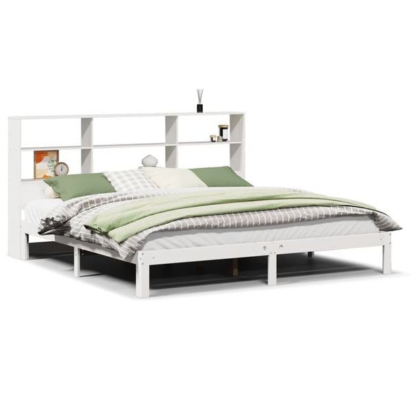 vidaXL Seng med bokhylle uten madrass hvit 180x200 cm heltre furu