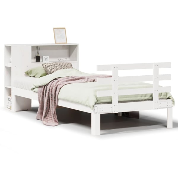 vidaXL Seng med bokhylle uten madrass hvit 75x190 cm heltre furu