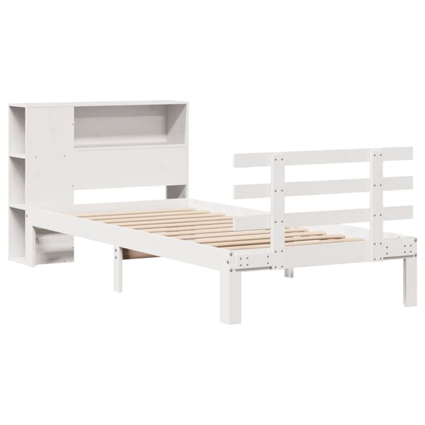 vidaXL Seng med bokhylle uten madrass hvit 75x190 cm heltre furu