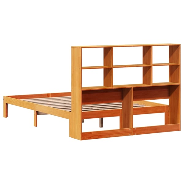 vidaXL Seng med bokhylle uten madrass voksbrun 135x190 cm heltre furu