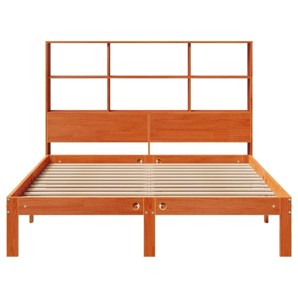 vidaXL Seng med bokhylle uten madrass voksbrun 135x190 cm heltre furu