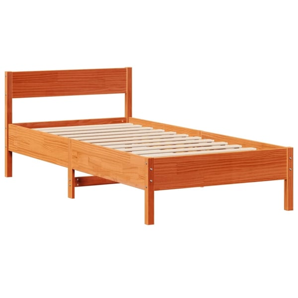 vidaXL Seng med bokhylle uten madrass voksbrun 75x190 cm heltre furu