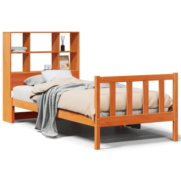 vidaXL seng med reol uden madras 100x200cm massivt fyrretræ gyldenbrun