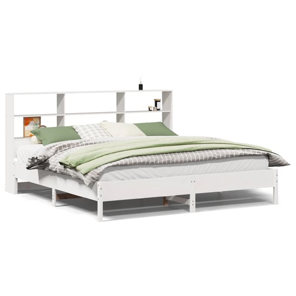 vidaXL Seng med bokhylle uten madrass hvit 180x200 cm heltre furu