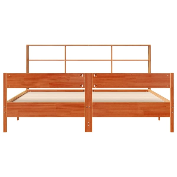 vidaXL Seng med bokhylle uten madrass voksbrun 200x200 cm heltre furu