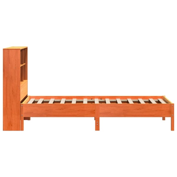 vidaXL Seng med bokhylle uten madrass voksbrun 100x200 cm heltre furu