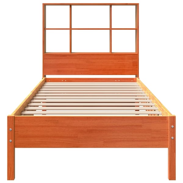 vidaXL Seng med bokhylle uten madrass voksbrun 100x200 cm heltre furu