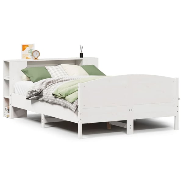 vidaXL seng med reol uden madras 140x190 cm massivt fyrretræ hvid
