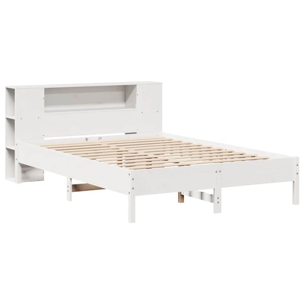 vidaXL Seng med bokhylle uten madrass hvit 135x190 cm heltre furu