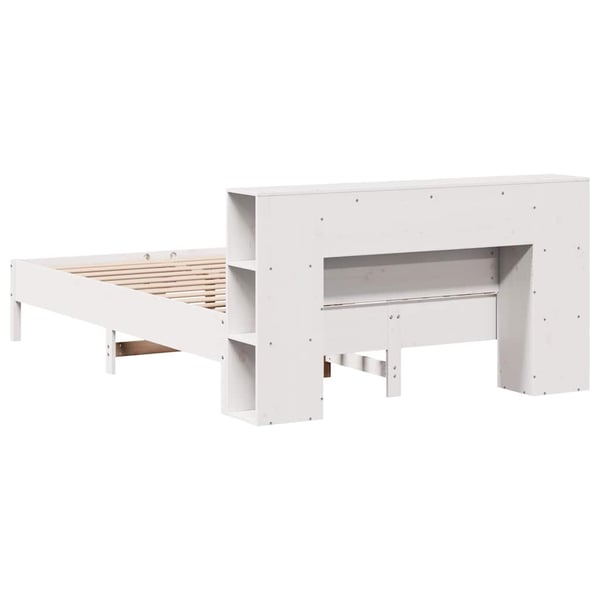 vidaXL Seng med bokhylle uten madrass hvit 135x190 cm heltre furu
