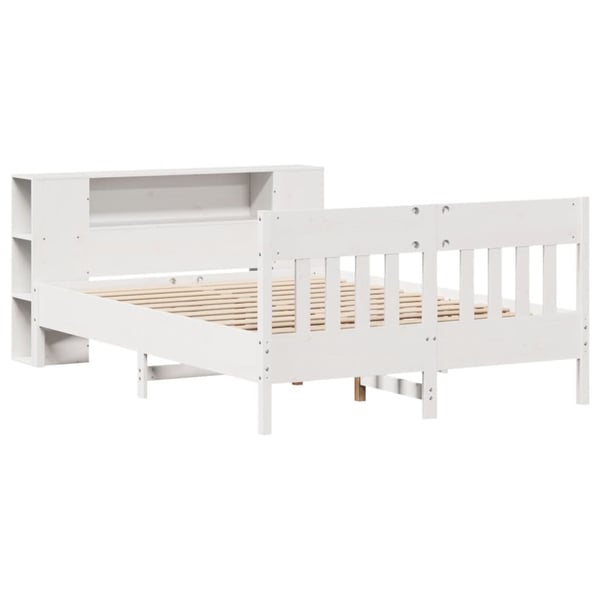 vidaXL Seng med bokhylle uten madrass hvit 160x200 cm heltre furu
