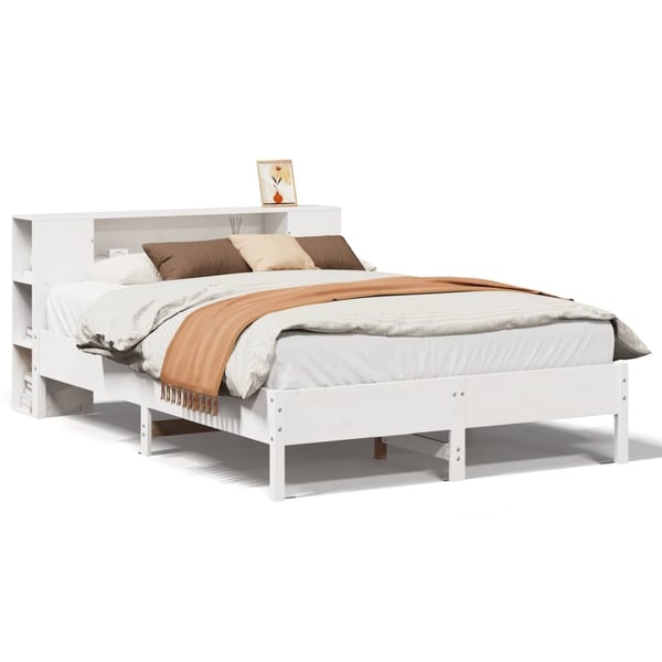 vidaXL Seng med bokhylle uten madrass hvit 140x200 cm heltre furu