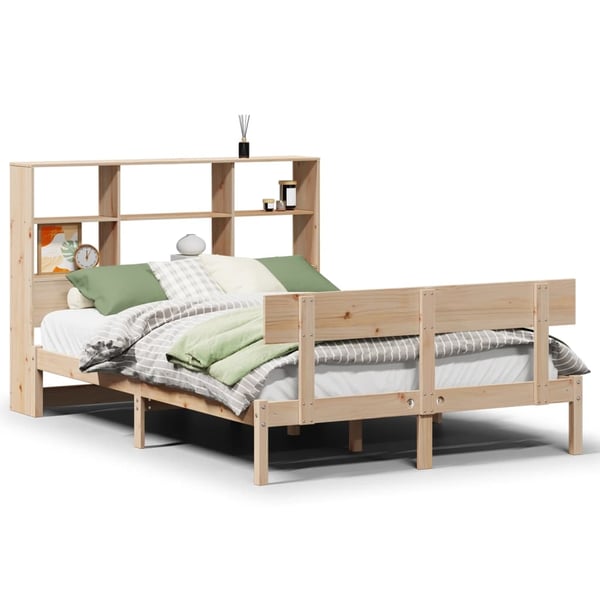 vidaXL Säng med bokhylla utan madrass 150x200cm massiv furu