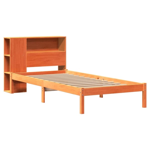 vidaXL Seng med bokhylle uten madrass voksbrun 100x200 cm heltre furu