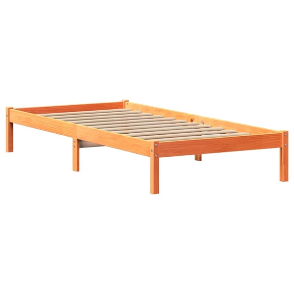 vidaXL Seng med bokhylle uten madrass voksbrun 100x200 cm heltre furu