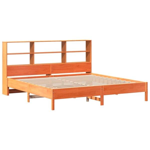 vidaXL Seng med bokhylle uten madrass voksbrun 200x200 cm heltre furu