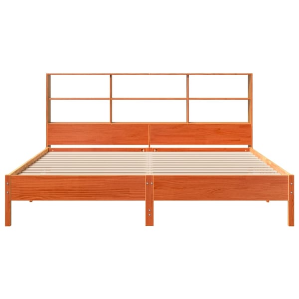 vidaXL Seng med bokhylle uten madrass voksbrun 200x200 cm heltre furu