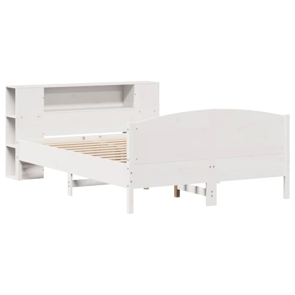 vidaXL Seng med bokhylle uten madrass hvit 140x200 cm heltre furu
