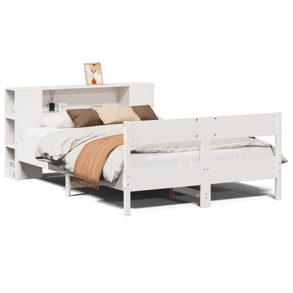 vidaXL Seng med bokhylle uten madrass hvit 140x190 cm heltre furu