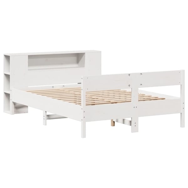 vidaXL Seng med bokhylle uten madrass hvit 140x190 cm heltre furu