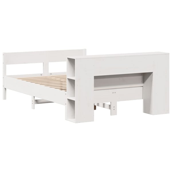 vidaXL Seng med bokhylle uten madrass hvit 140x190 cm heltre furu