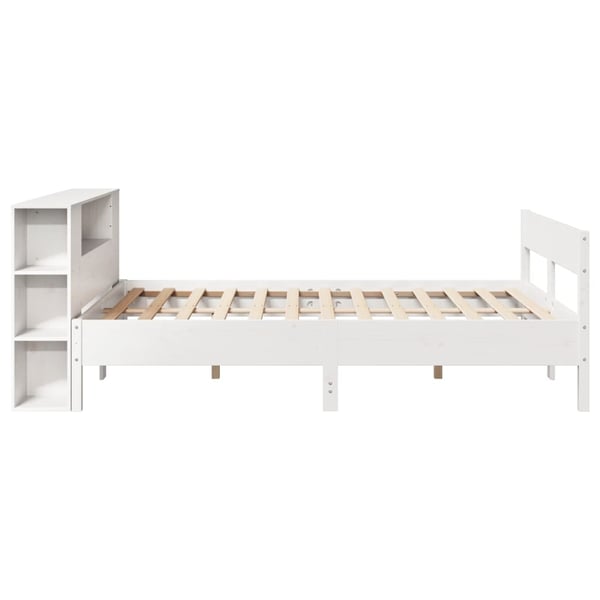 vidaXL Seng med bokhylle uten madrass hvit 140x190 cm heltre furu