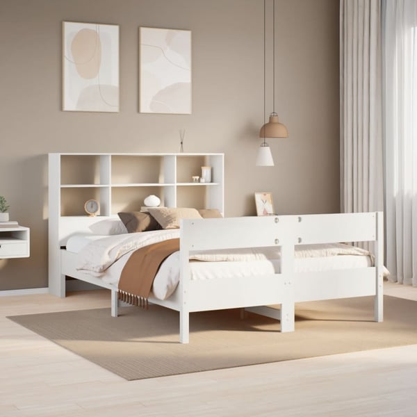 vidaXL Seng med bokhylle uten madrass hvit 140x190 cm heltre furu