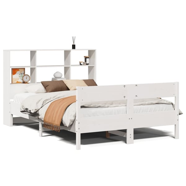 vidaXL Seng med bokhylle uten madrass hvit 140x190 cm heltre furu