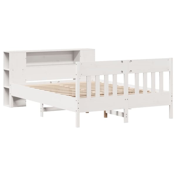 vidaXL Seng med bokhylle uten madrass hvit 140x190 cm heltre furu