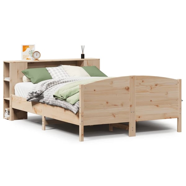 vidaXL Seng med bokhylle uten madrass 135x190 cm heltre furu