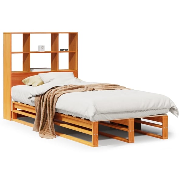 vidaXL Seng med bokhylle uten madrass voksbrun 75x190 cm heltre