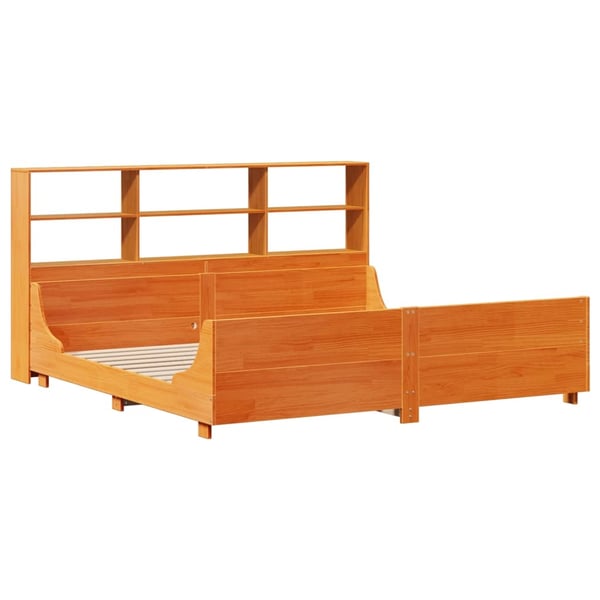 vidaXL Seng med bokhylle uten madrass voksbrun 180x200 cm heltre