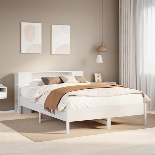 vidaXL Seng med bokhylle uten madrass hvit 150x200 cm heltre furu