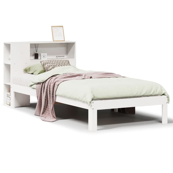 vidaXL Seng med bokhylle uten madrass hvit 75x190 cm heltre furu
