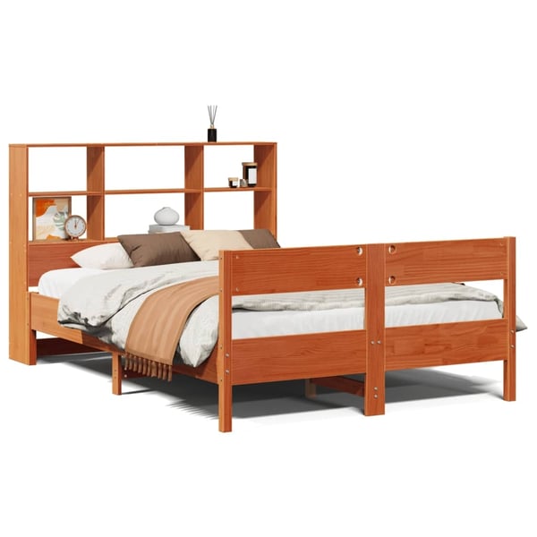 vidaXL Seng med bokhylle uten madrass voksbrun 120x190 cm heltre furu