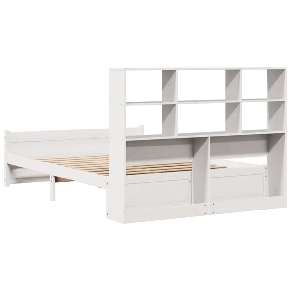 vidaXL Seng med bokhylle uten madrass hvit 140x190 cm heltre furu