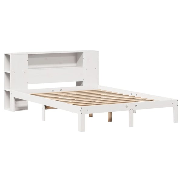 vidaXL Seng med bokhylle uten madrass hvit 140x200 cm heltre furu