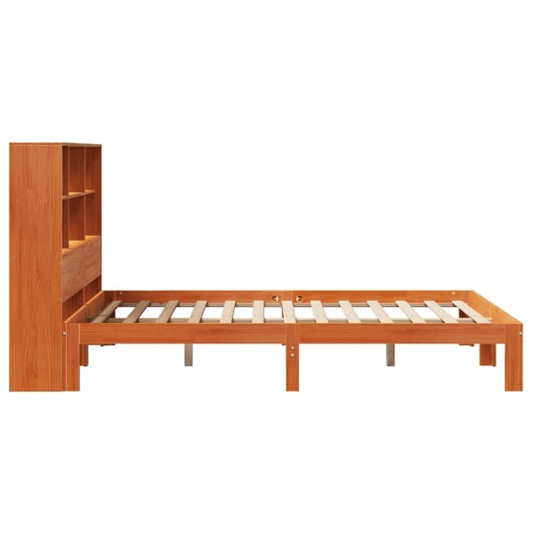vidaXL Seng med bokhylle uten madrass voksbrun 140x200 cm heltre furu