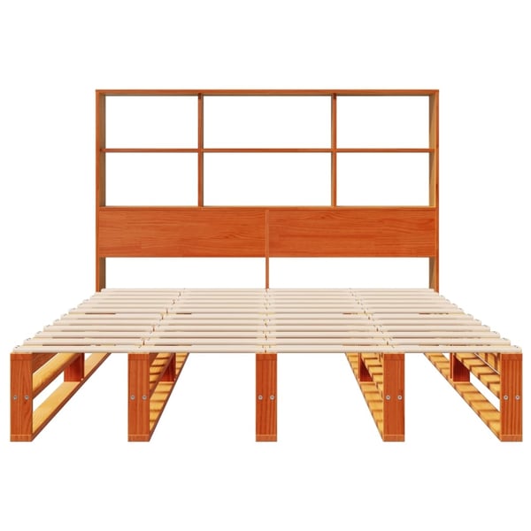vidaXL Seng med bokhylle uten madrass voksbrun 140x190 cm heltre