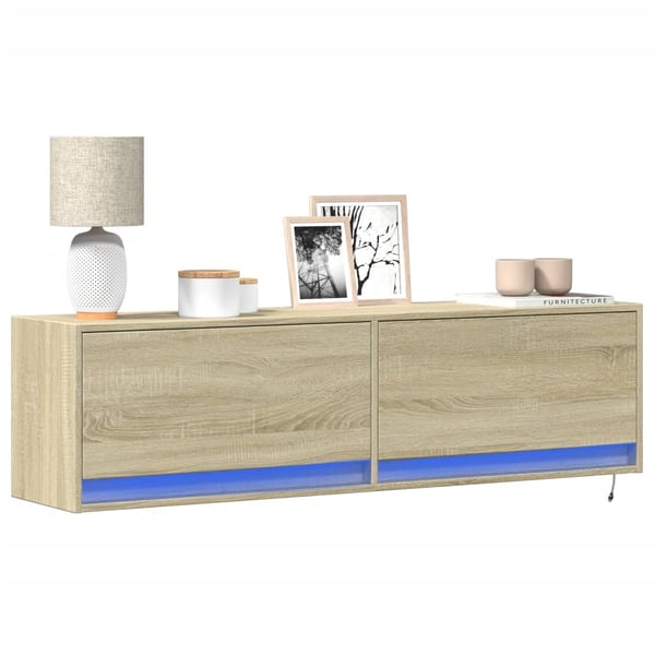 vidaXL Vegghengt TV-benk med LED sonoma eik 140x31x38 cm