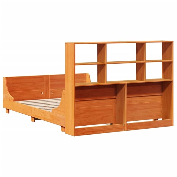 vidaXL Seng med bokhylle uten madrass voksbrun 150x200 cm heltre